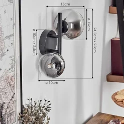 Applique Murale - Verre 10 Cm, 12 Cm Chehalis Noir, 2 Lumieres