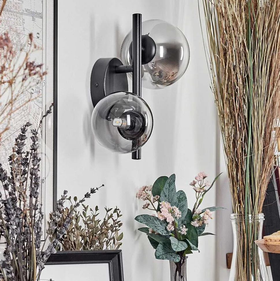 Applique Murale - Verre 10 Cm, 12 Cm Chehalis Noir, 2 Lumieres