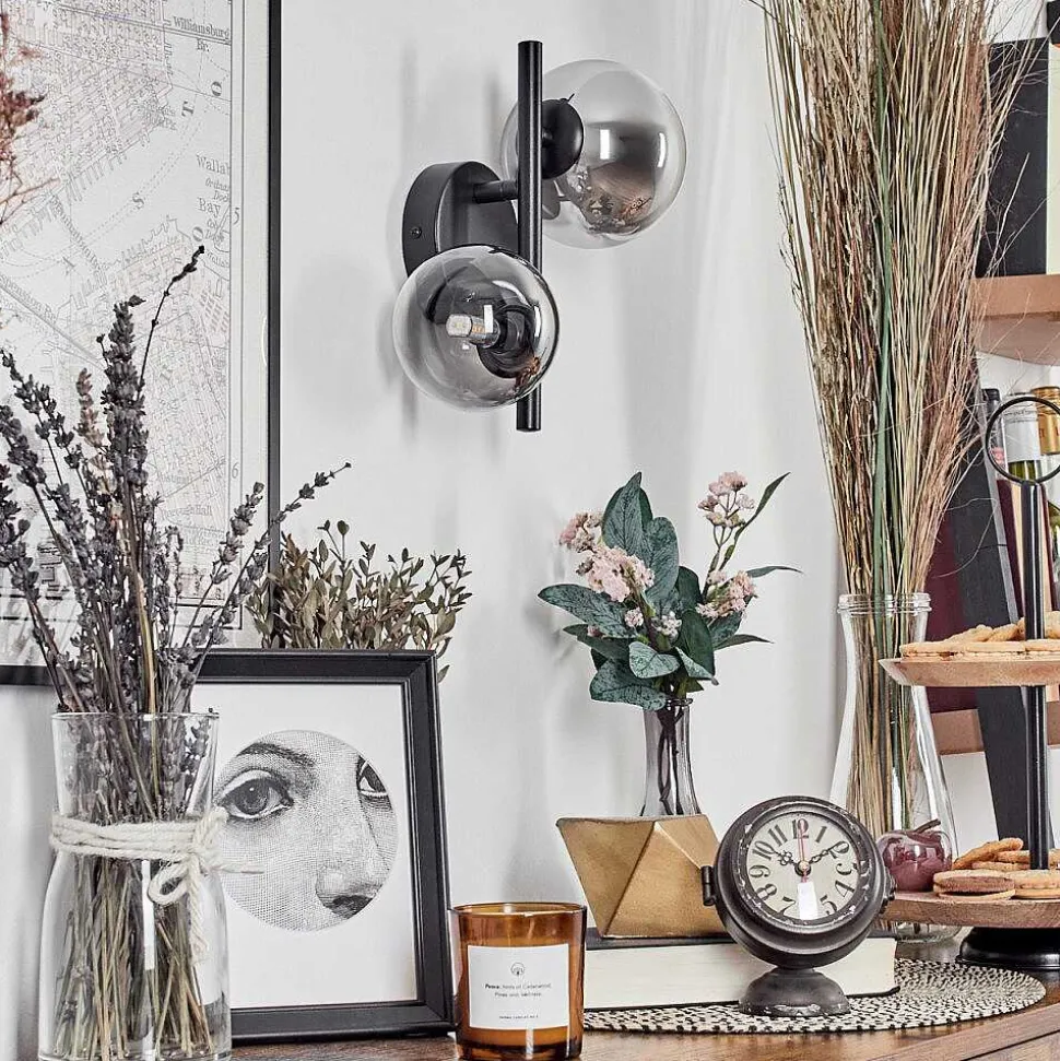 Applique Murale - Verre 10 Cm, 12 Cm Chehalis Noir, 2 Lumieres