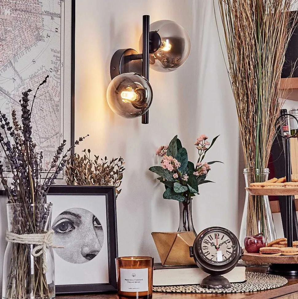 Applique Murale - Verre 10 Cm, 12 Cm Chehalis Noir, 2 Lumieres