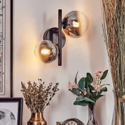 Applique Murale - Verre 10 Cm, 12 Cm Chehalis Noir, 2 Lumieres