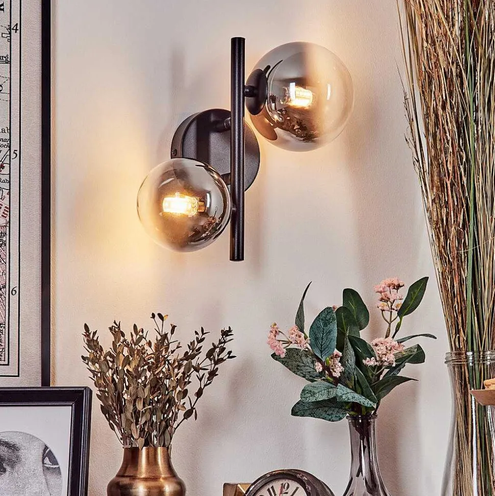 Applique Murale - Verre 10 Cm, 12 Cm Chehalis Noir, 2 Lumieres