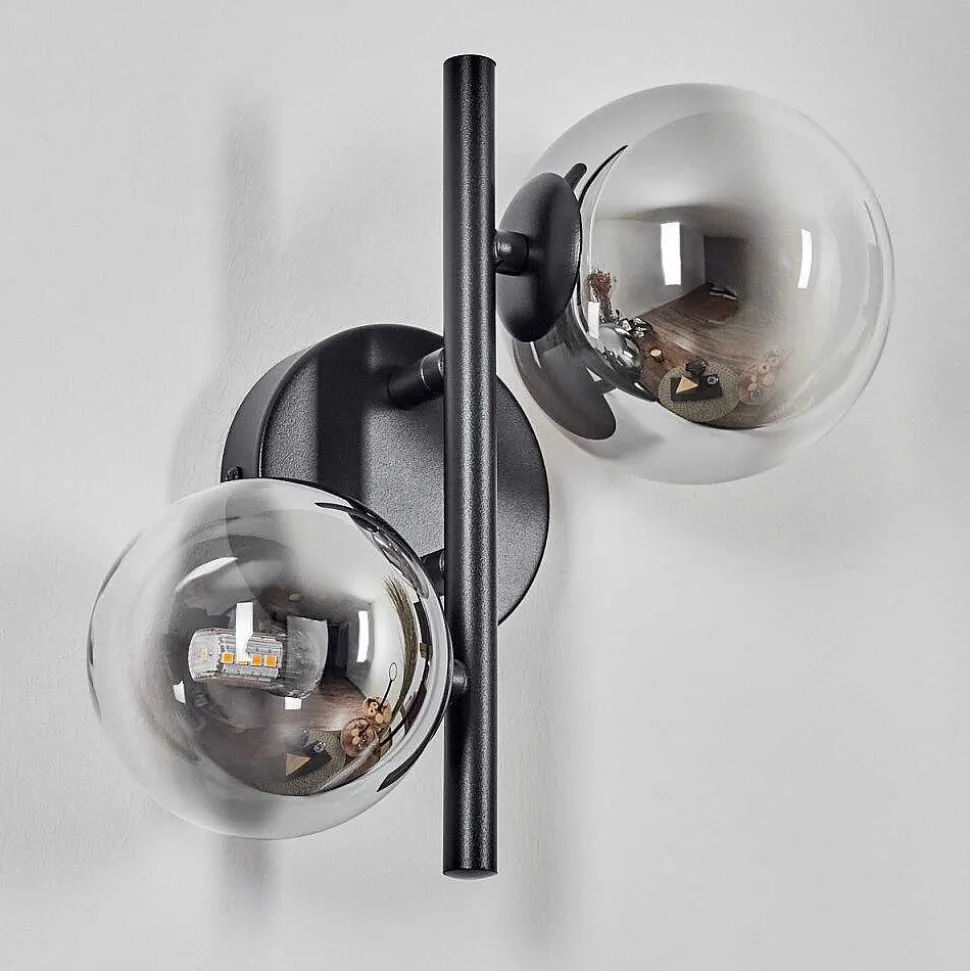 Applique Murale - Verre 10 Cm, 12 Cm Chehalis Noir, 2 Lumieres