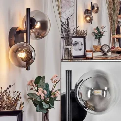 Applique Murale - Verre 10 Cm, 12 Cm Chehalis Noir, 2 Lumieres