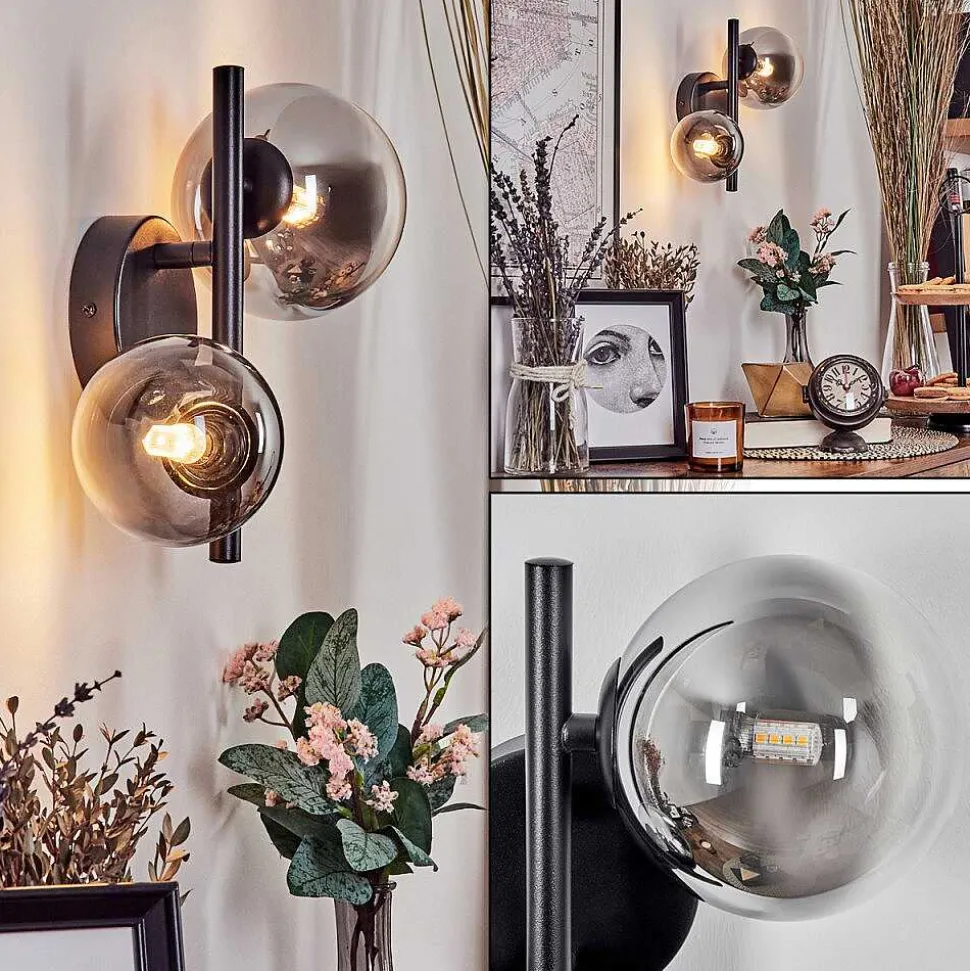 Applique Murale - Verre 10 Cm, 12 Cm Chehalis Noir, 2 Lumieres