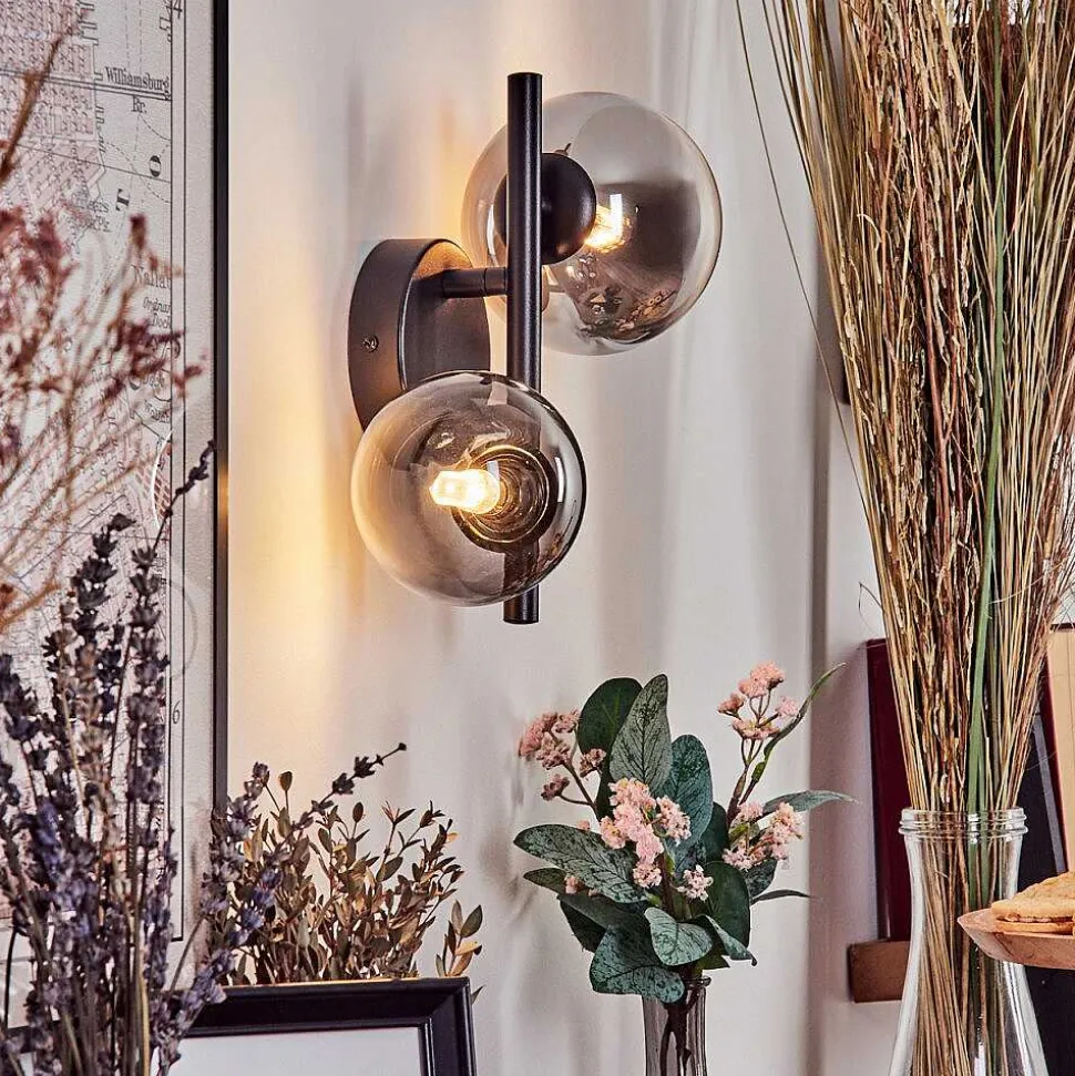 Applique Murale - Verre 10 Cm, 12 Cm Chehalis Noir, 2 Lumieres