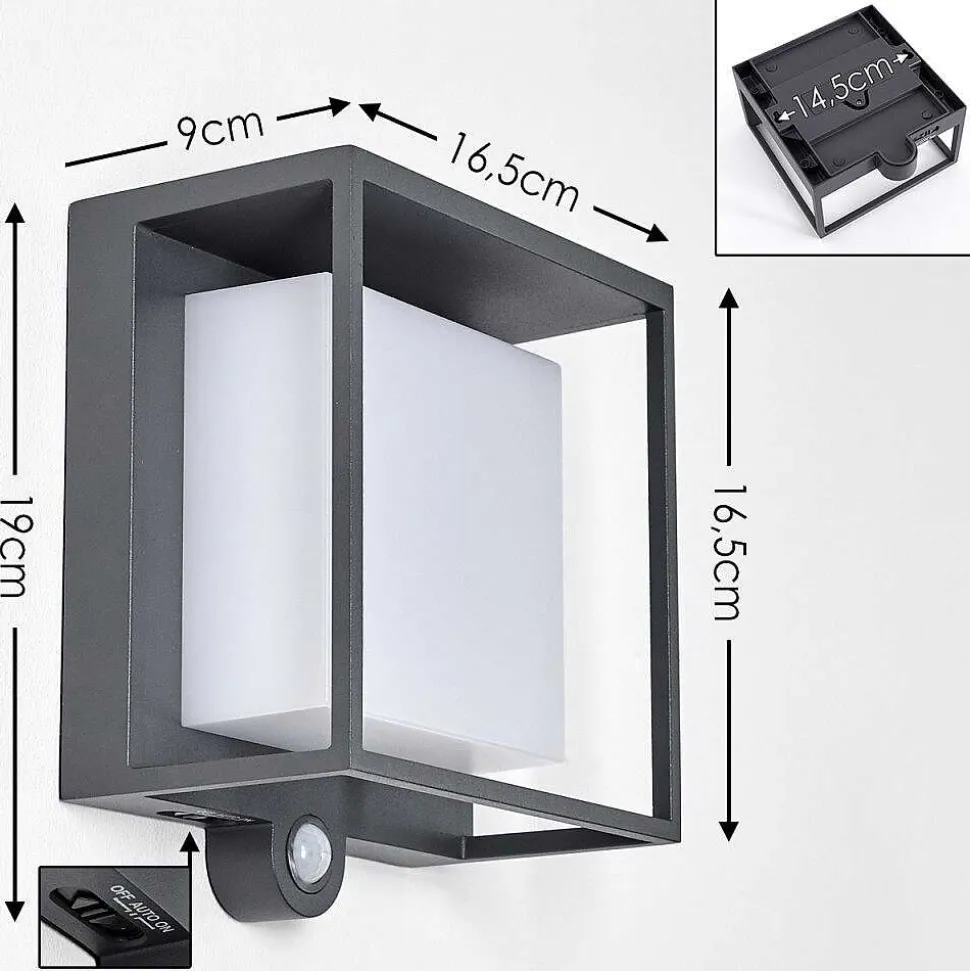 Applique Murale D'Exterieur Lansing Led Anthracite, 1 Lumiere, Detecteur De Mouvement