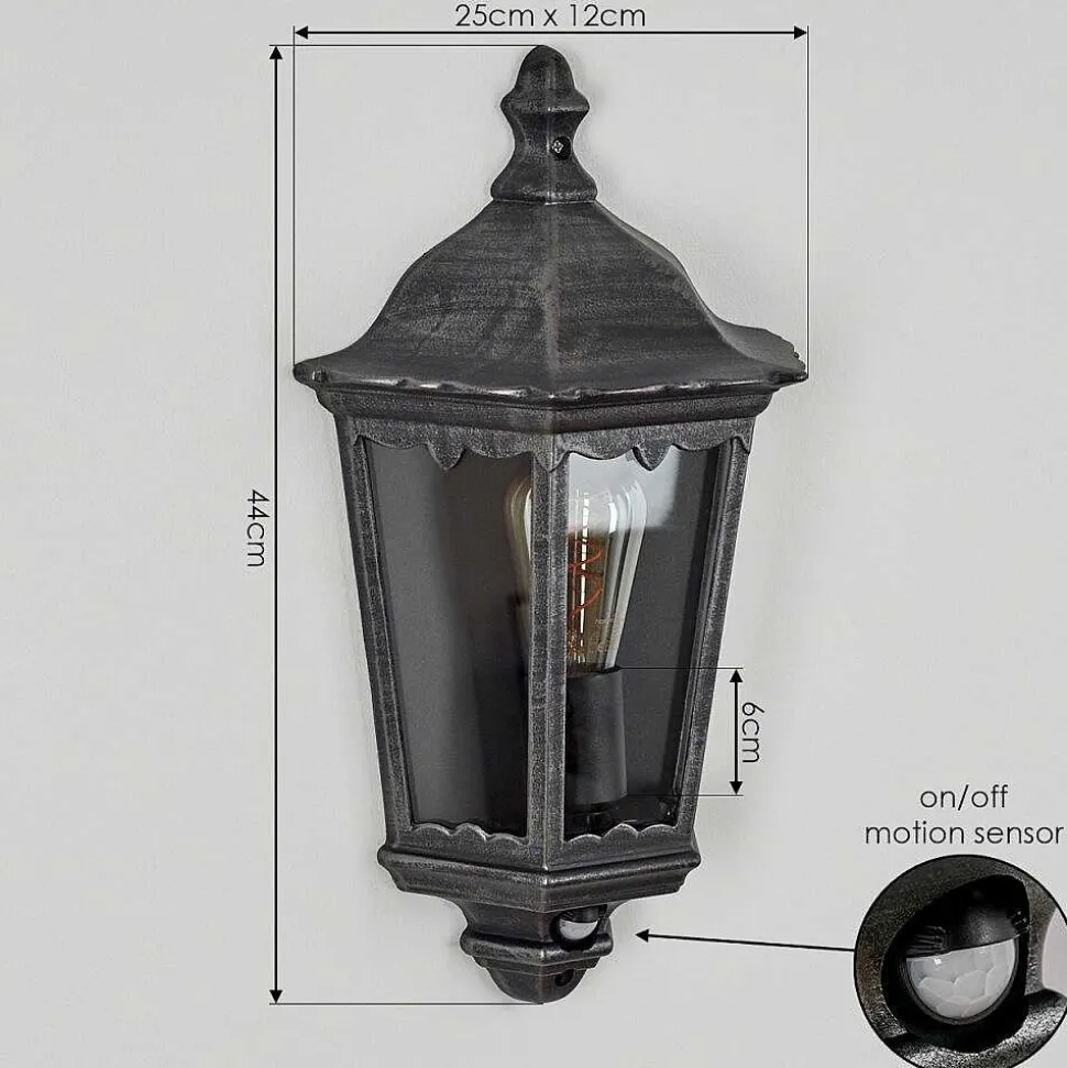 Applique Murale D'Exterieur Hongkong Noir, Argente, 1 Lumiere, Detecteur De Mouvement