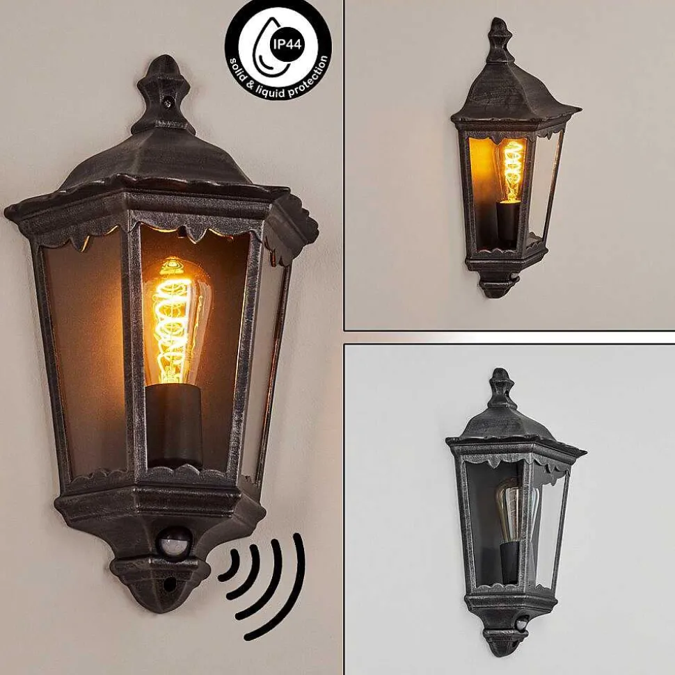 Applique Murale D'Exterieur Hongkong Noir, Argente, 1 Lumiere, Detecteur De Mouvement