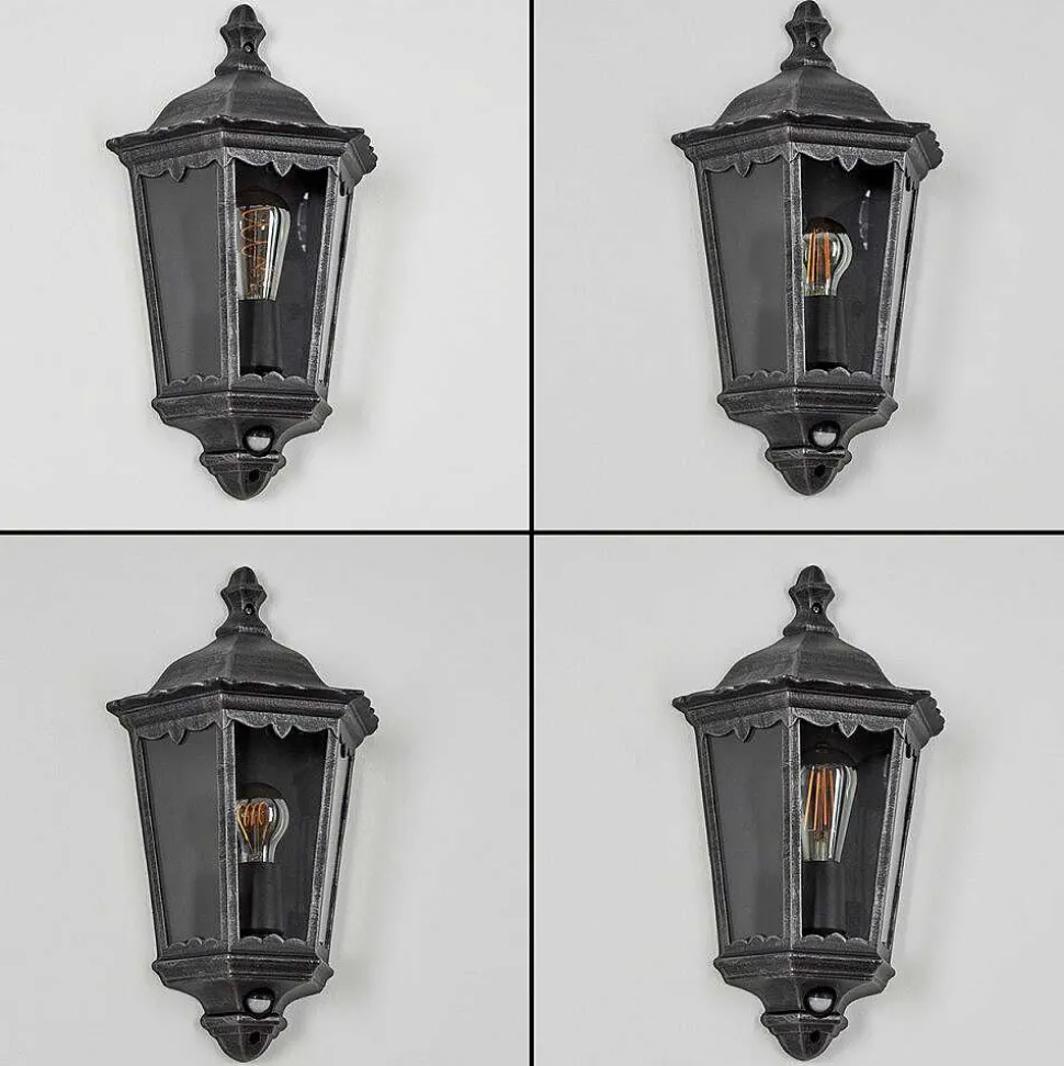 Applique Murale D'Exterieur Hongkong Noir, Argente, 1 Lumiere, Detecteur De Mouvement