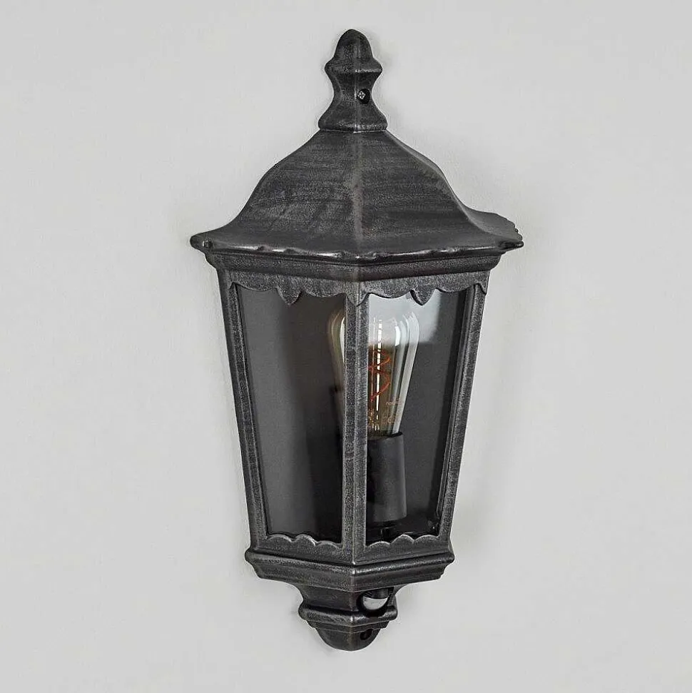 Applique Murale D'Exterieur Hongkong Noir, Argente, 1 Lumiere, Detecteur De Mouvement