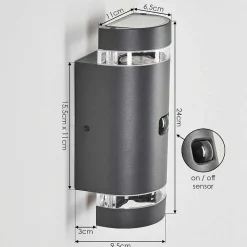 Applique Murale D'Exterieur Edevik Anthracite, 2 Lumieres, Detecteur De Mouvement