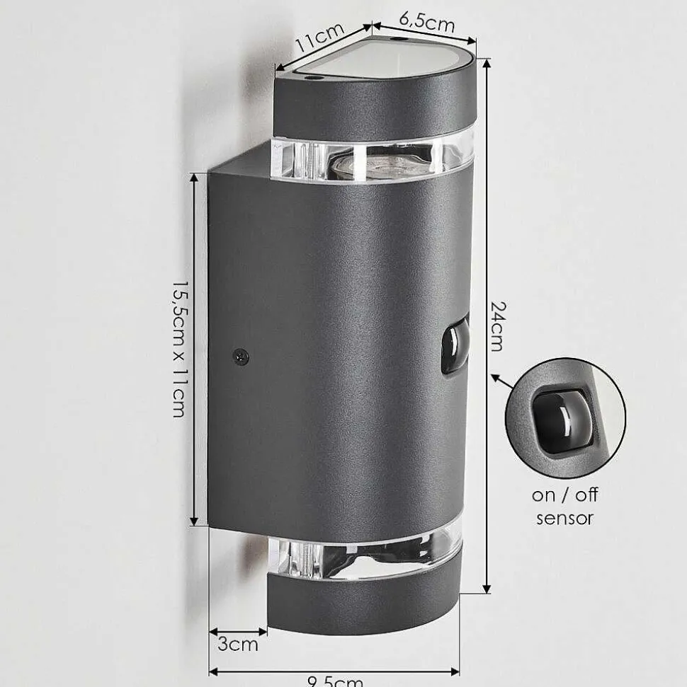 Applique Murale D'Exterieur Edevik Anthracite, 2 Lumieres, Detecteur De Mouvement