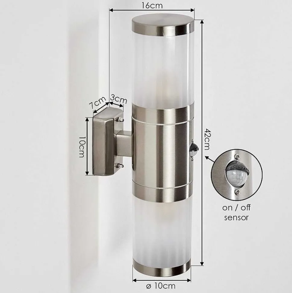Applique Murale D'Exterieur Tolsona Acier Inoxydable, 2 Lumieres, Detecteur De Mouvement