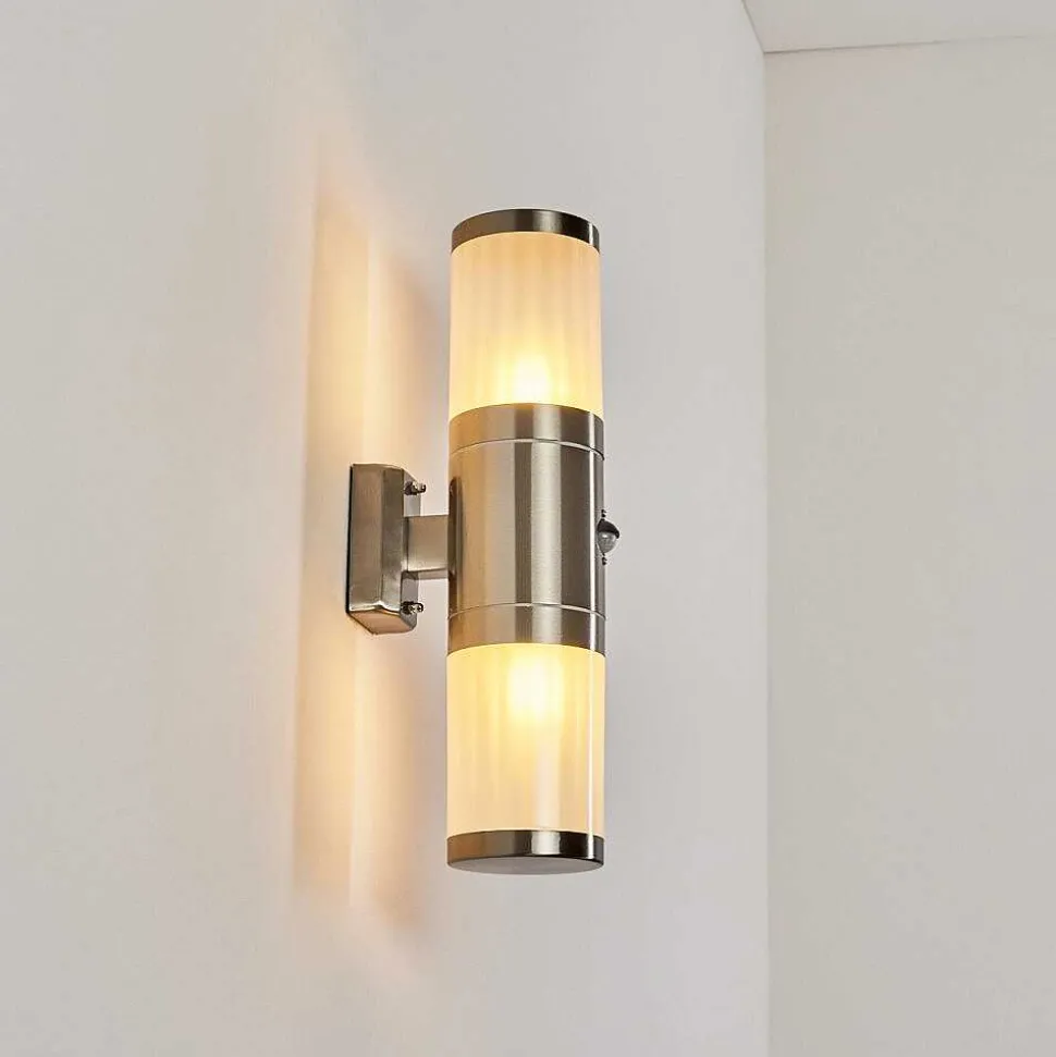 Applique Murale D'Exterieur Tolsona Acier Inoxydable, 2 Lumieres, Detecteur De Mouvement
