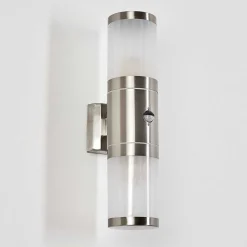 Applique Murale D'Exterieur Tolsona Acier Inoxydable, 2 Lumieres, Detecteur De Mouvement