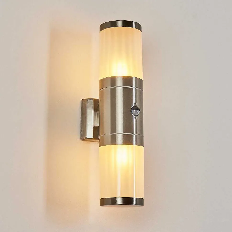 Applique Murale D'Exterieur Tolsona Acier Inoxydable, 2 Lumieres, Detecteur De Mouvement