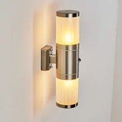 Applique Murale D'Exterieur Tolsona Acier Inoxydable, 2 Lumieres, Detecteur De Mouvement