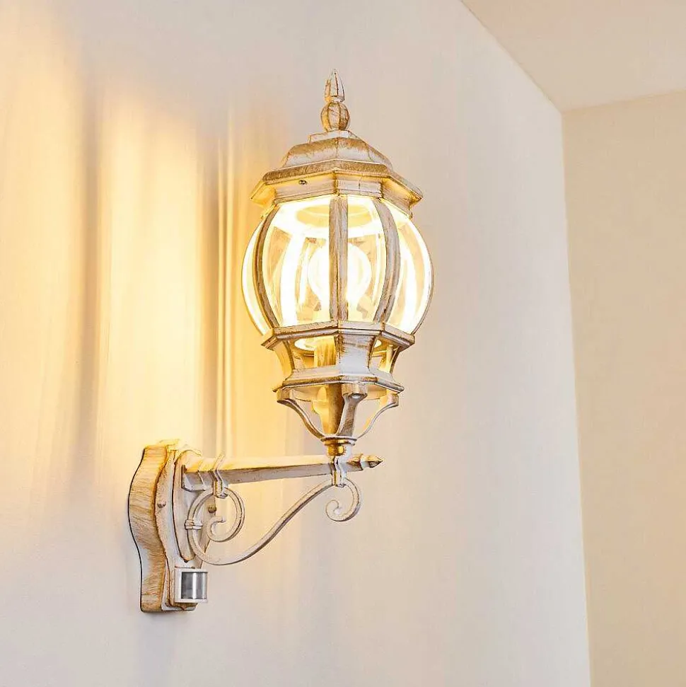 Applique Murale D'Exterieur Lentua Or, Blanc, 1 Lumiere, Detecteur De Mouvement