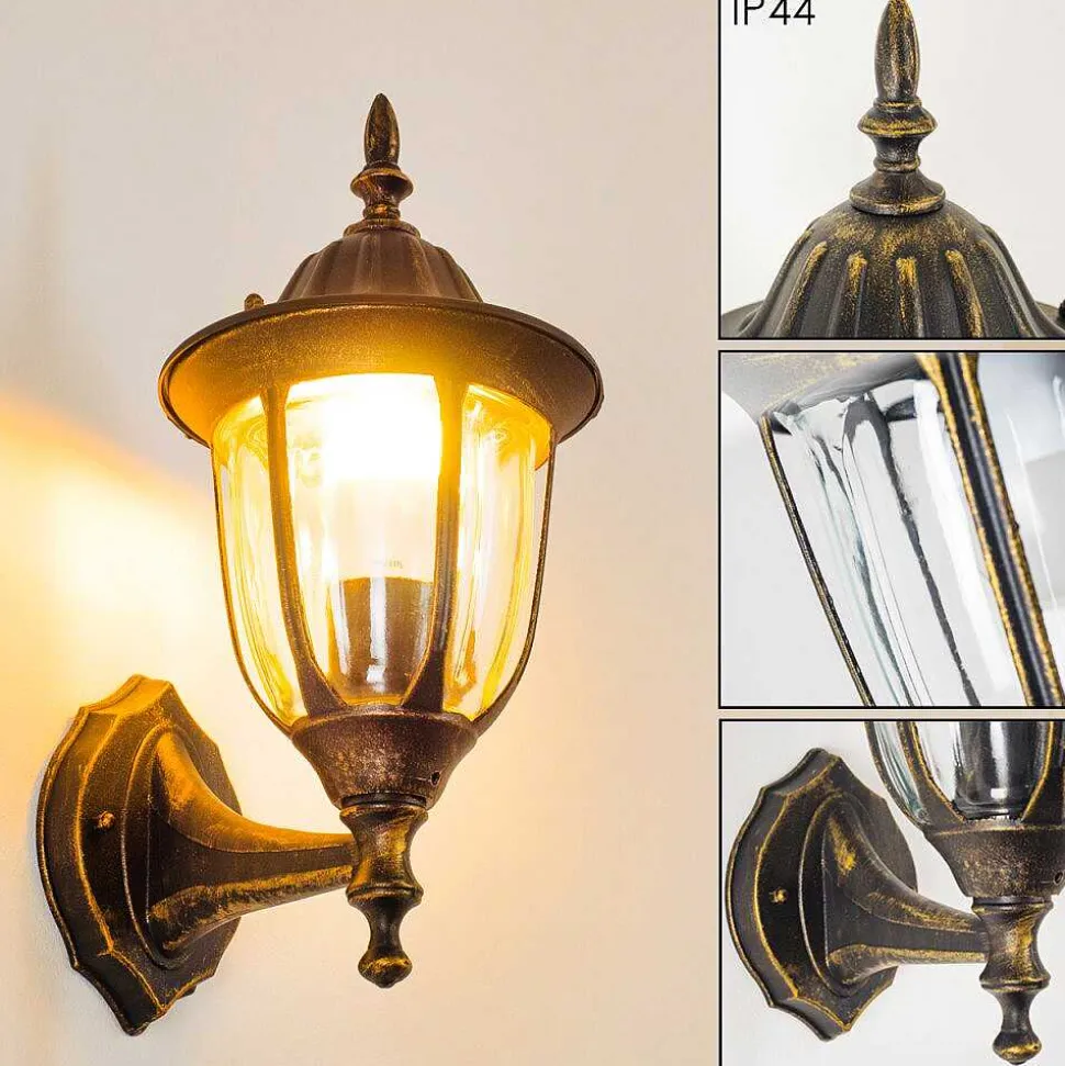 Applique Murale D'Exterieur Ribadeo Noir Dore, 1 Lumiere