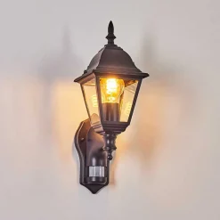 Applique Murale D'Exterieur Naofe Noir, 1 Lumiere, Detecteur De Mouvement