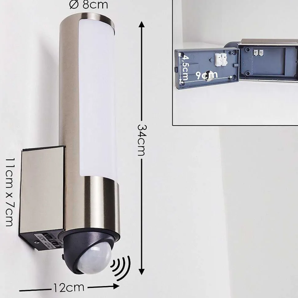 Applique Murale D'Exterieur Vason Led Acier Inoxydable, 1 Lumiere, Detecteur De Mouvement