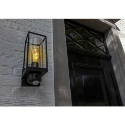 Applique Murale D'Exterieur Lutec Flair Noir, 1 Lumiere, Detecteur De Mouvement