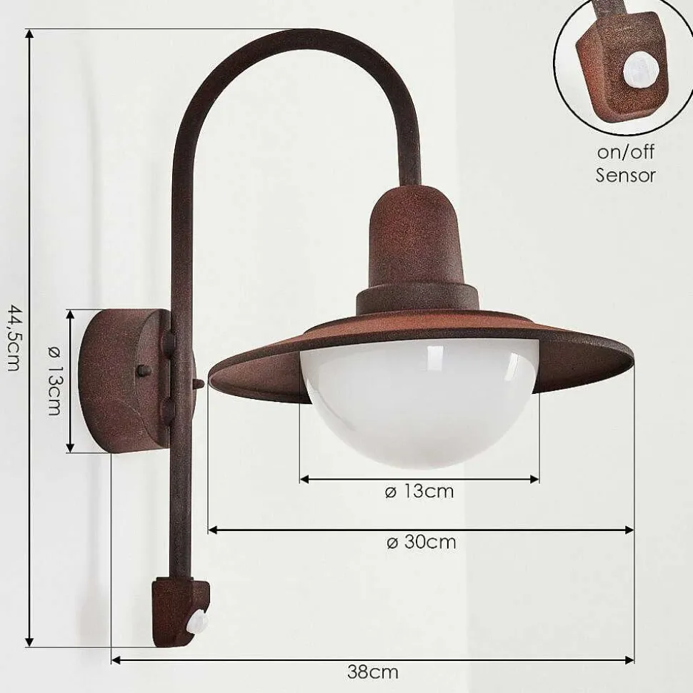 Applique Murale D'Exterieur Pohei Rouille, 1 Lumiere, Detecteur De Mouvement