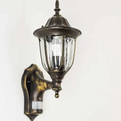 Applique Murale D'Exterieur Ribadeo Noir Dore, 1 Lumiere, Detecteur De Mouvement