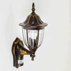 Applique Murale D'Exterieur Ribadeo Noir Dore, 1 Lumiere, Detecteur De Mouvement