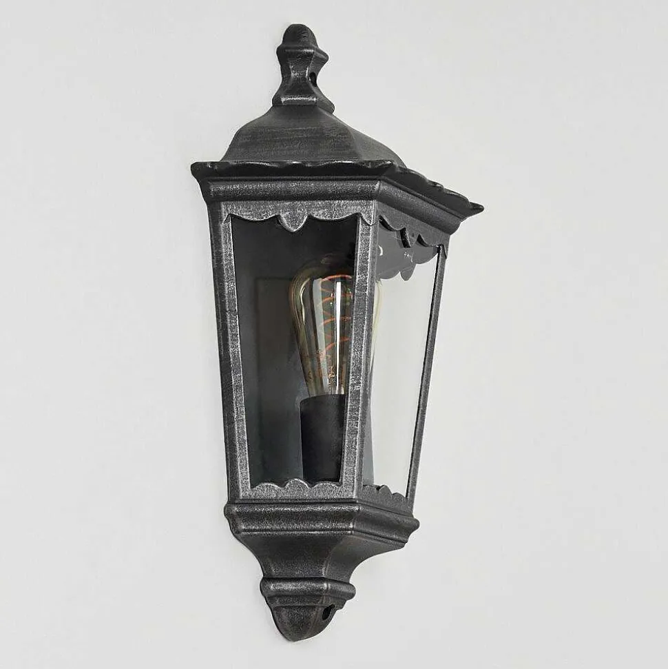 Applique Murale D'Exterieur Hongkong Noir, Argente, 1 Lumiere