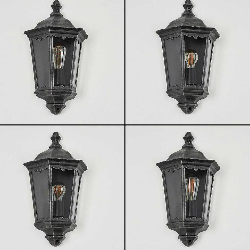 Applique Murale D'Exterieur Hongkong Noir, Argente, 1 Lumiere