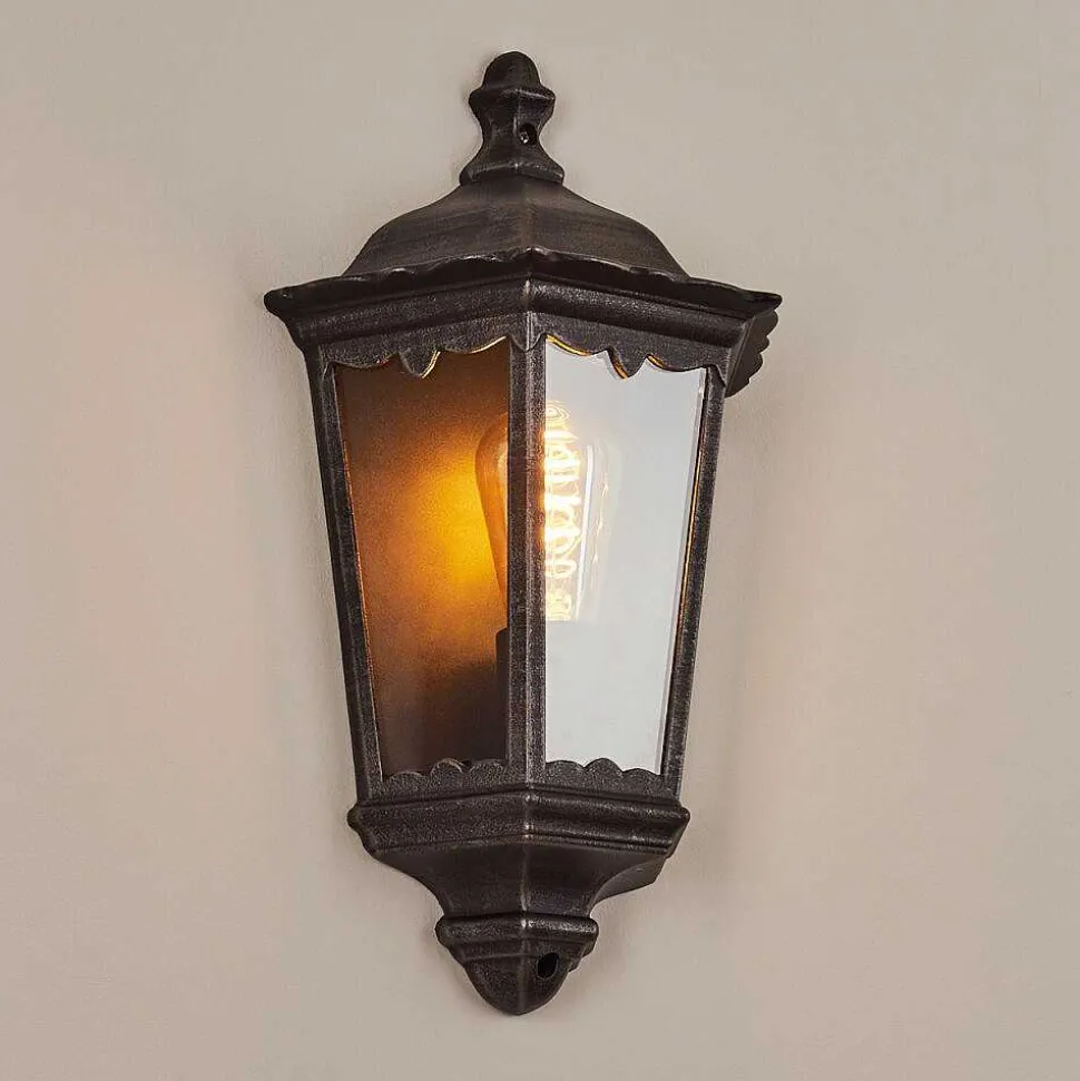 Applique Murale D'Exterieur Hongkong Noir, Argente, 1 Lumiere