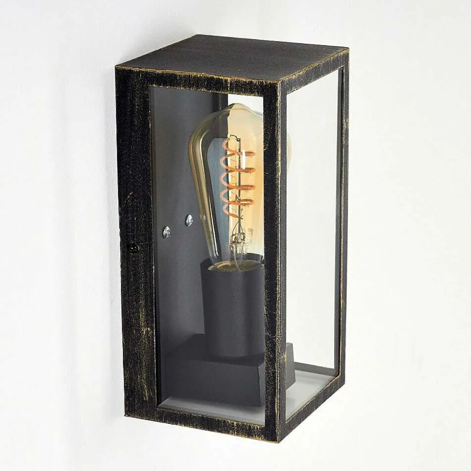 Applique Murale D'Exterieur Hakkas Noir Dore, 1 Lumiere