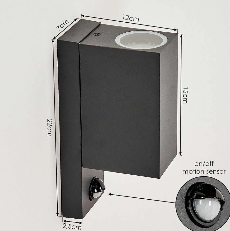 Applique Murale D'Exterieur Kingstown Anthracite, Transparent, 2 Lumieres, Detecteur De Mouvement