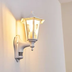 Applique Murale D'Exterieur Loria Blanc, 1 Lumiere, Detecteur De Mouvement
