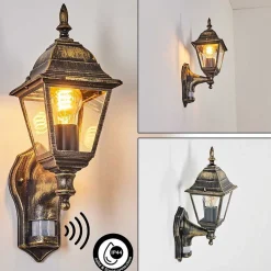 Applique Murale D'Exterieur Naofe Brun, Or, 1 Lumiere, Detecteur De Mouvement