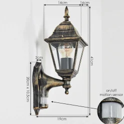 Applique Murale D'Exterieur Naofe Brun, Or, 1 Lumiere, Detecteur De Mouvement