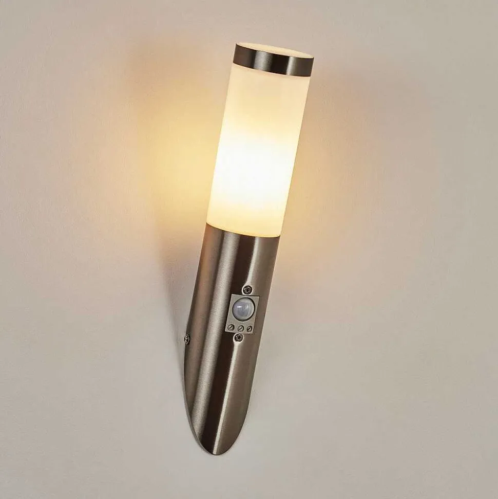 Applique Murale D'Exterieur Sessa Nickel Mat, 1 Lumiere, Detecteur De Mouvement