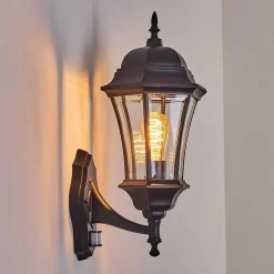 Applique Murale D'Exterieur Etoe Noir, 1 Lumiere, Detecteur De Mouvement