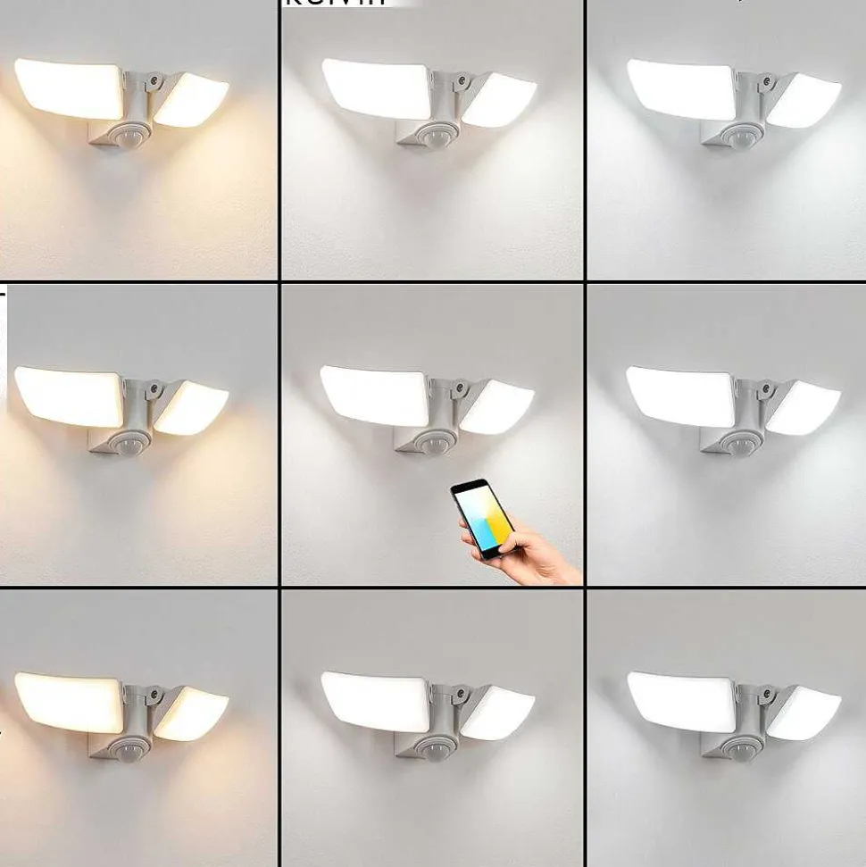 Applique Murale D'Exterieur Carnetin Led Blanc, 2 Lumieres, Detecteur De Mouvement