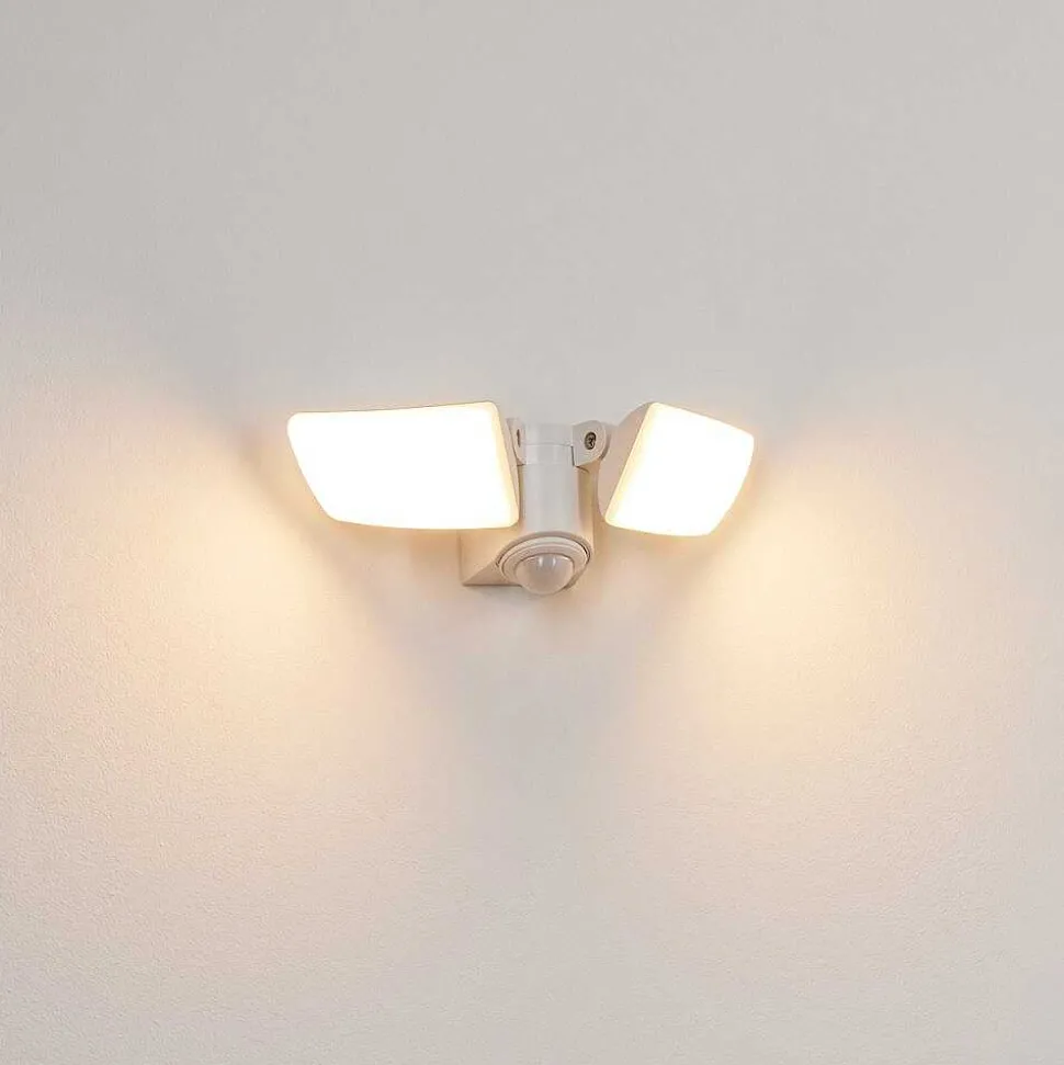 Applique Murale D'Exterieur Carnetin Led Blanc, 2 Lumieres, Detecteur De Mouvement