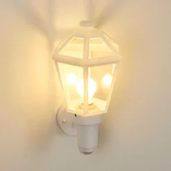 Applique Murale D'Exterieur Catigny Blanc, 1 Lumiere, Detecteur De Mouvement