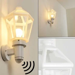 Applique Murale D'Exterieur Catigny Blanc, 1 Lumiere, Detecteur De Mouvement