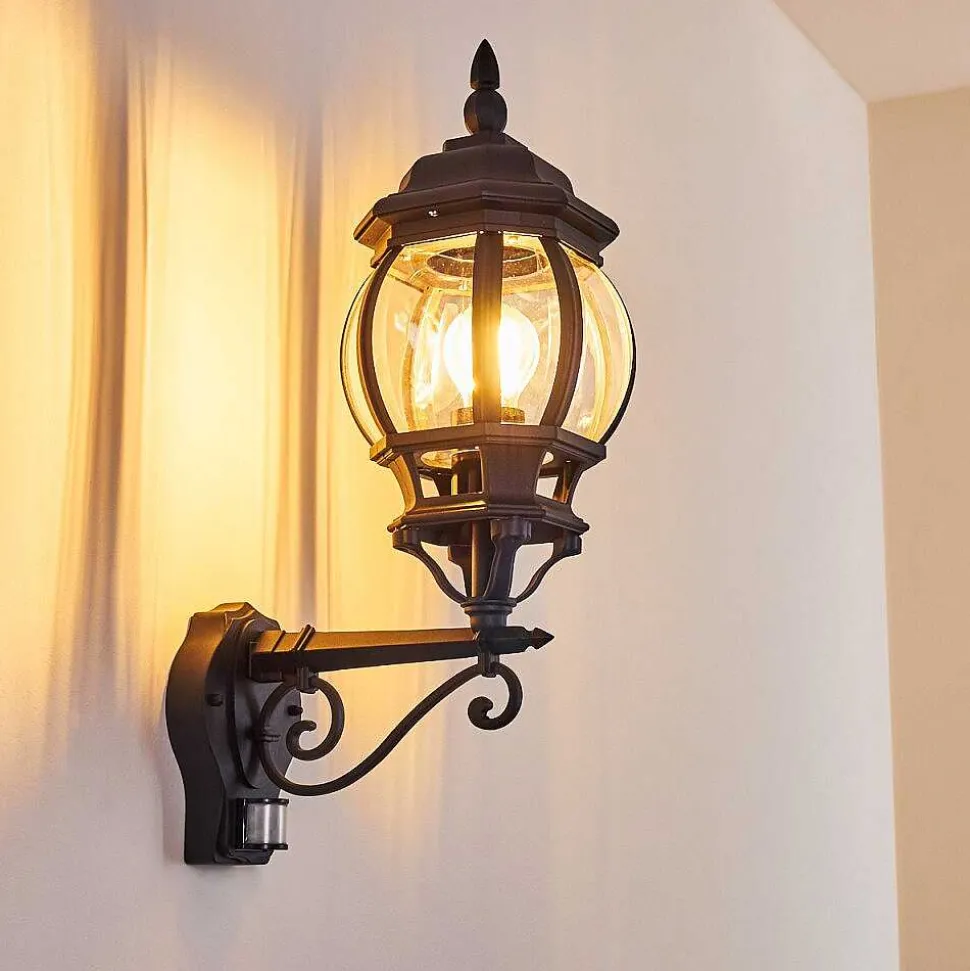 Applique Murale D'Exterieur Lentua Noir, 1 Lumiere, Detecteur De Mouvement