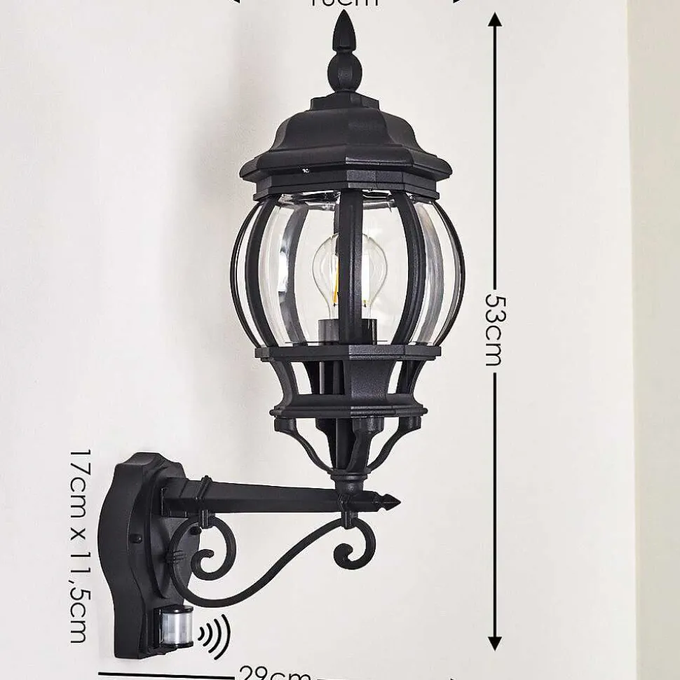 Applique Murale D'Exterieur Lentua Noir, 1 Lumiere, Detecteur De Mouvement