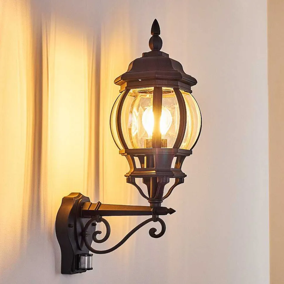 Applique Murale D'Exterieur Lentua Noir, 1 Lumiere, Detecteur De Mouvement