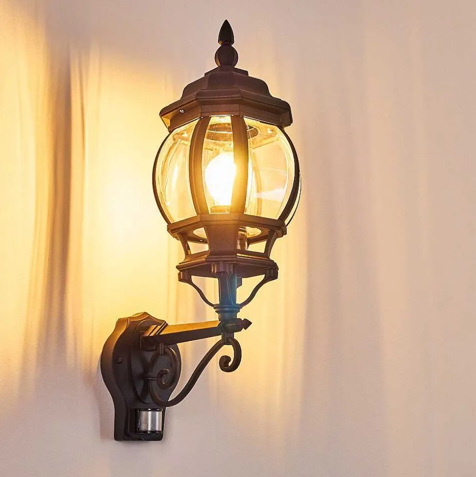 Applique Murale D'Exterieur Lentua Noir, 1 Lumiere, Detecteur De Mouvement