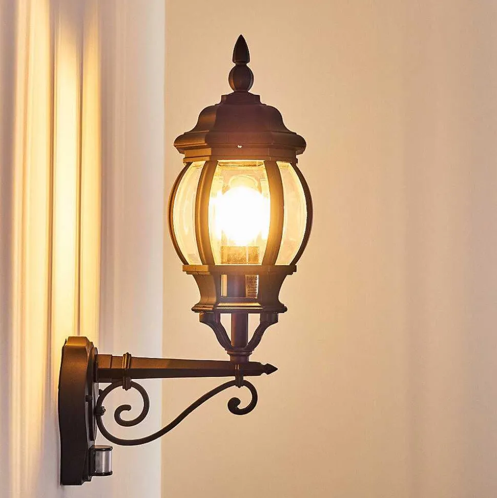 Applique Murale D'Exterieur Lentua Noir, 1 Lumiere, Detecteur De Mouvement