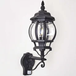 Applique Murale D'Exterieur Lentua Noir, 1 Lumiere, Detecteur De Mouvement